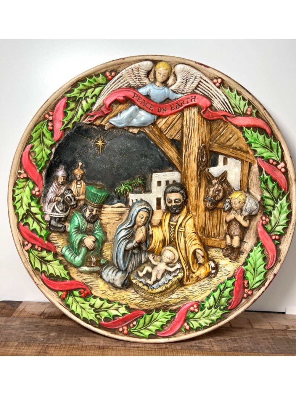 VTG Detailed Nativity Scene Decorative Wall Plate Peace On Earth Christmas